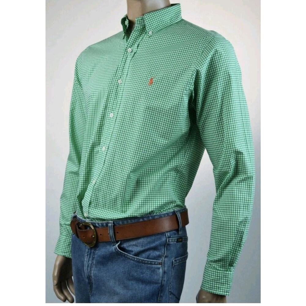 Ralph Lauren Classic Fit Button Up Green Orange Large